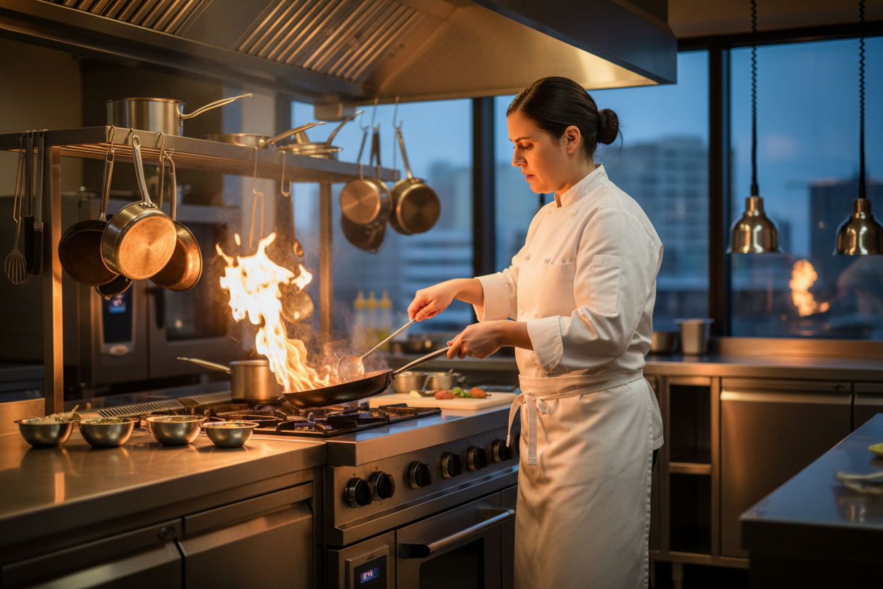 image dune chef cuisinière en action